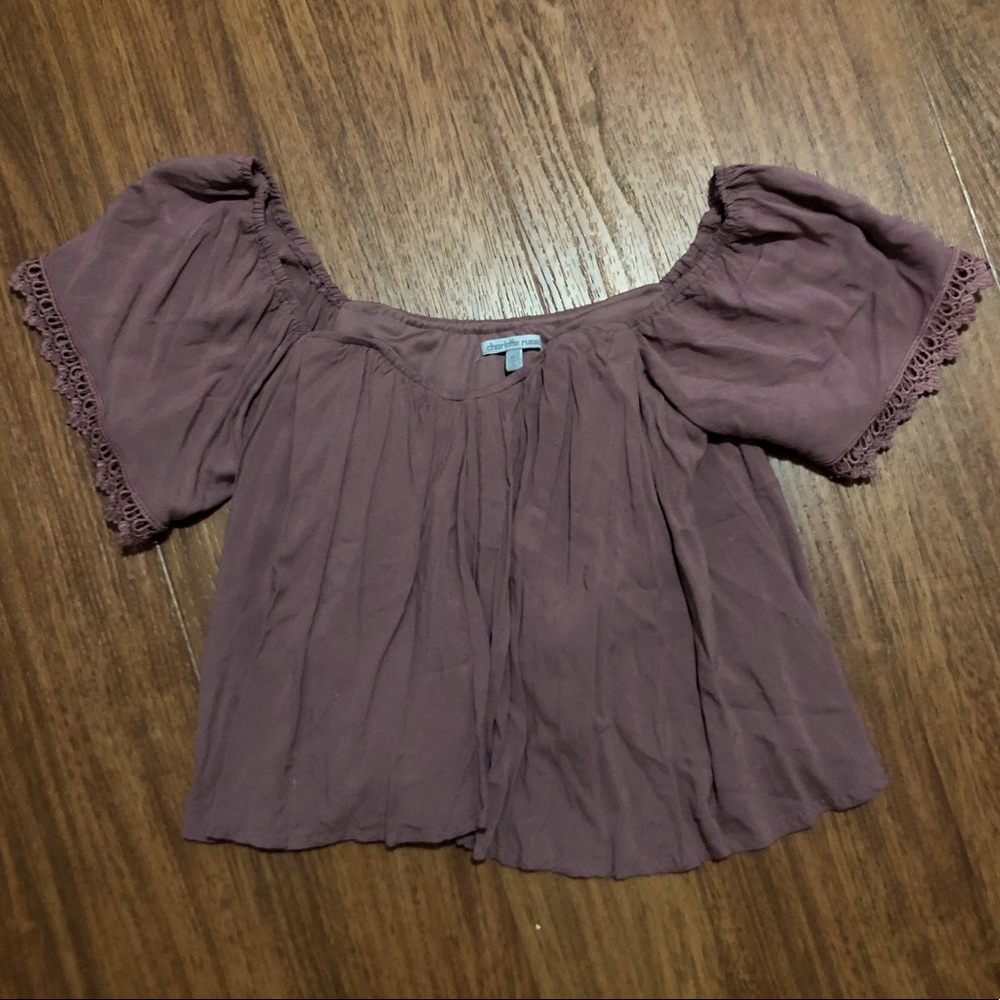 Charlotte Russe off the shoulder crotchet mauve crop top size M